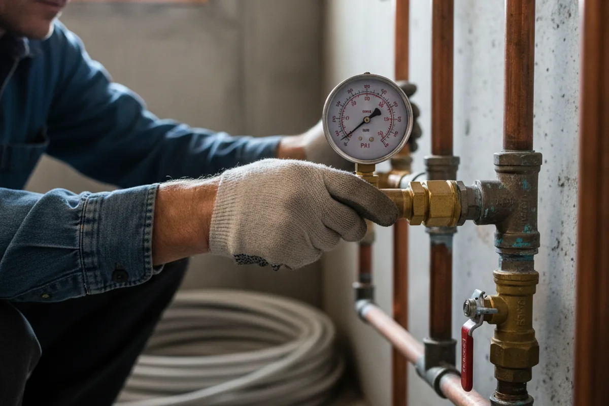 Pressure testing a repaired line during Water Line Repair in Clarksburg